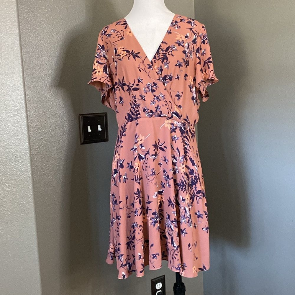 Express Shirt Sleeve Mini Dress faux Wrap front Mauve and Purple